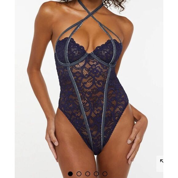 RARE Savage X Fenty blue denim Jean Lace Bodysuit sexy cowboy rodeo Rihanna hot - Picture 1 of 10